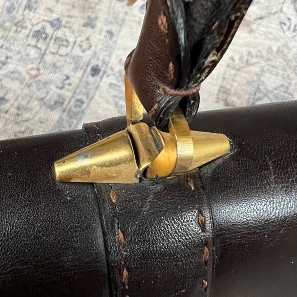 Vintage 50s Del Taglia Italian Leather Top Handle Bag Brown Structured Handbag - Picture 4 of 14